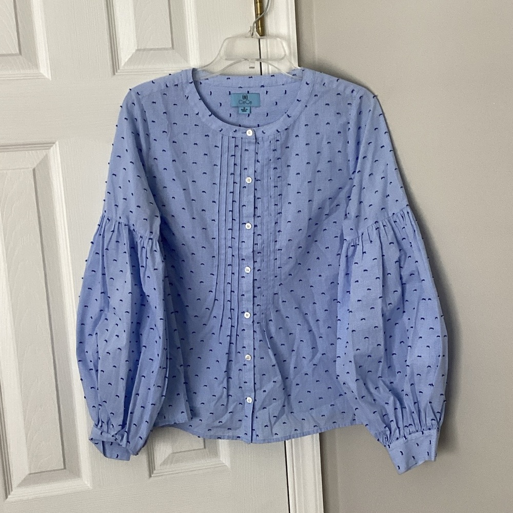 CeCe Light Blue Embroidered Blouse